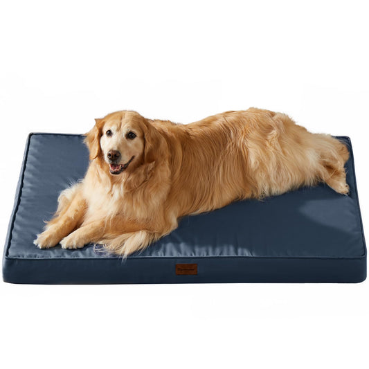 BFPETHOME Outdoor Dog Beds for Large Dogs Waterproof Dog Bed for Medium Large Extra Large Dogs Orthopedic Dog Bed with Removable Washable Cover Egg Crate Foam Pet Bed Mat. (36 x 27 in Navy)