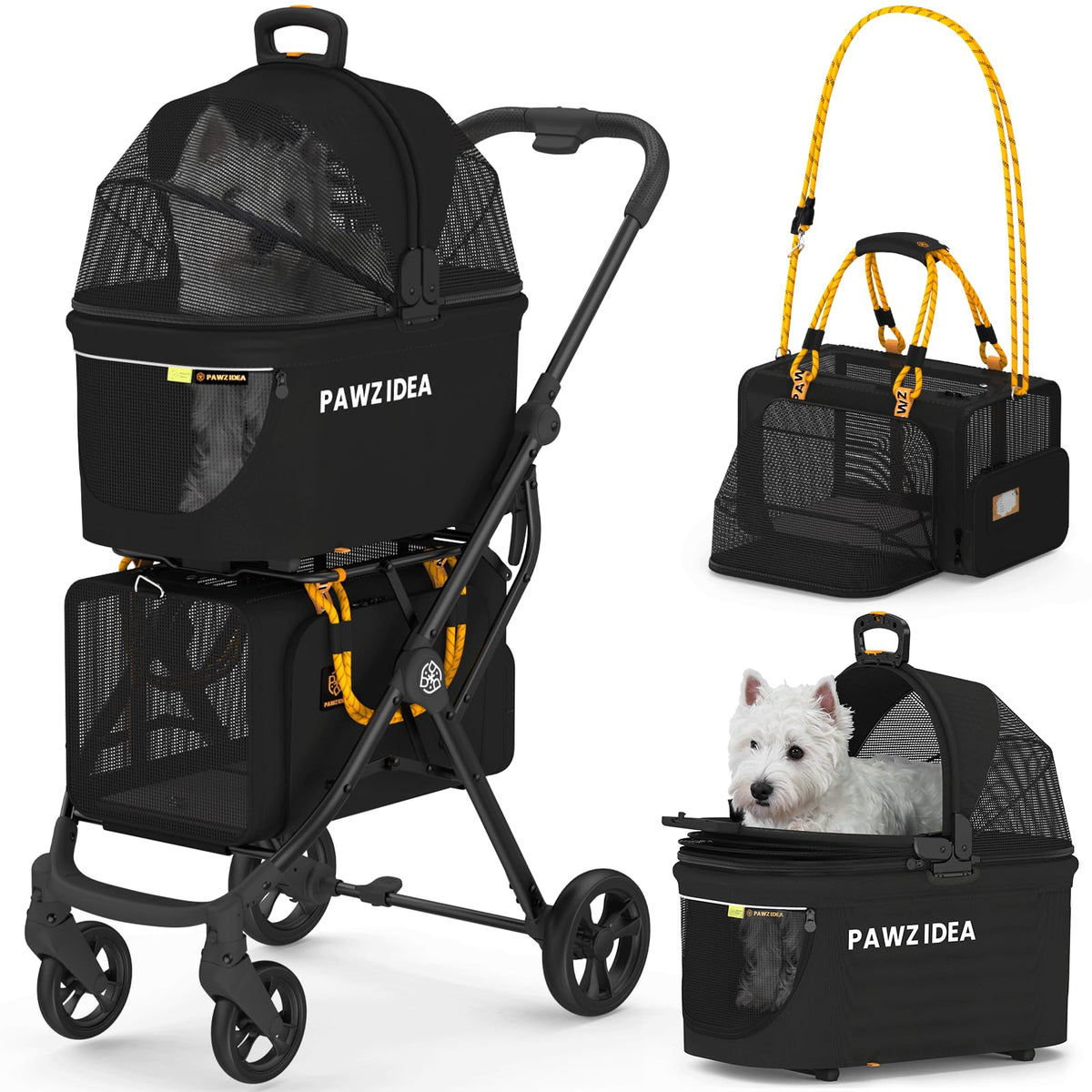 PAWZIDEA 4-in-1 Double Pet Stroller