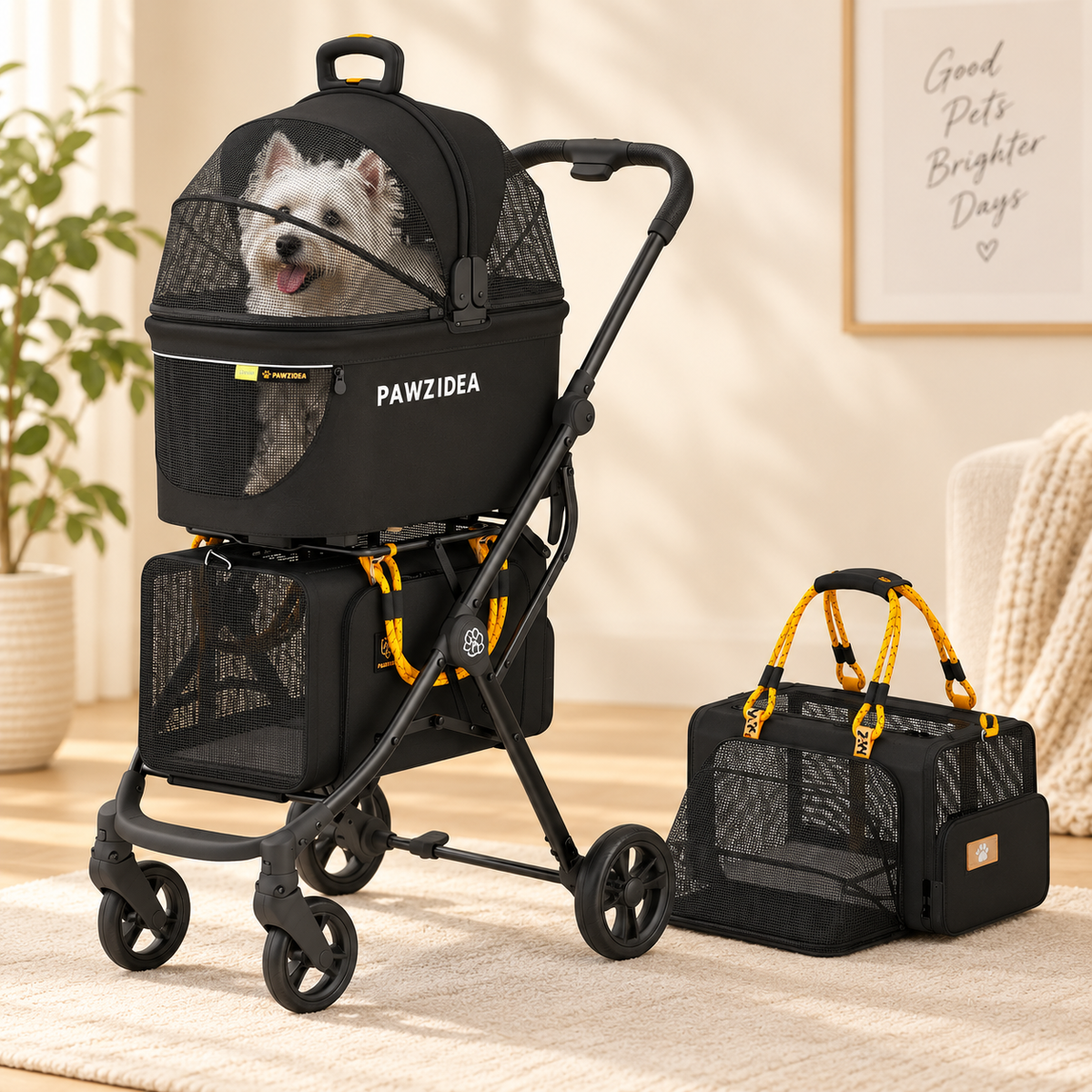 PAWZIDEA 4-in-1 Double Pet Stroller