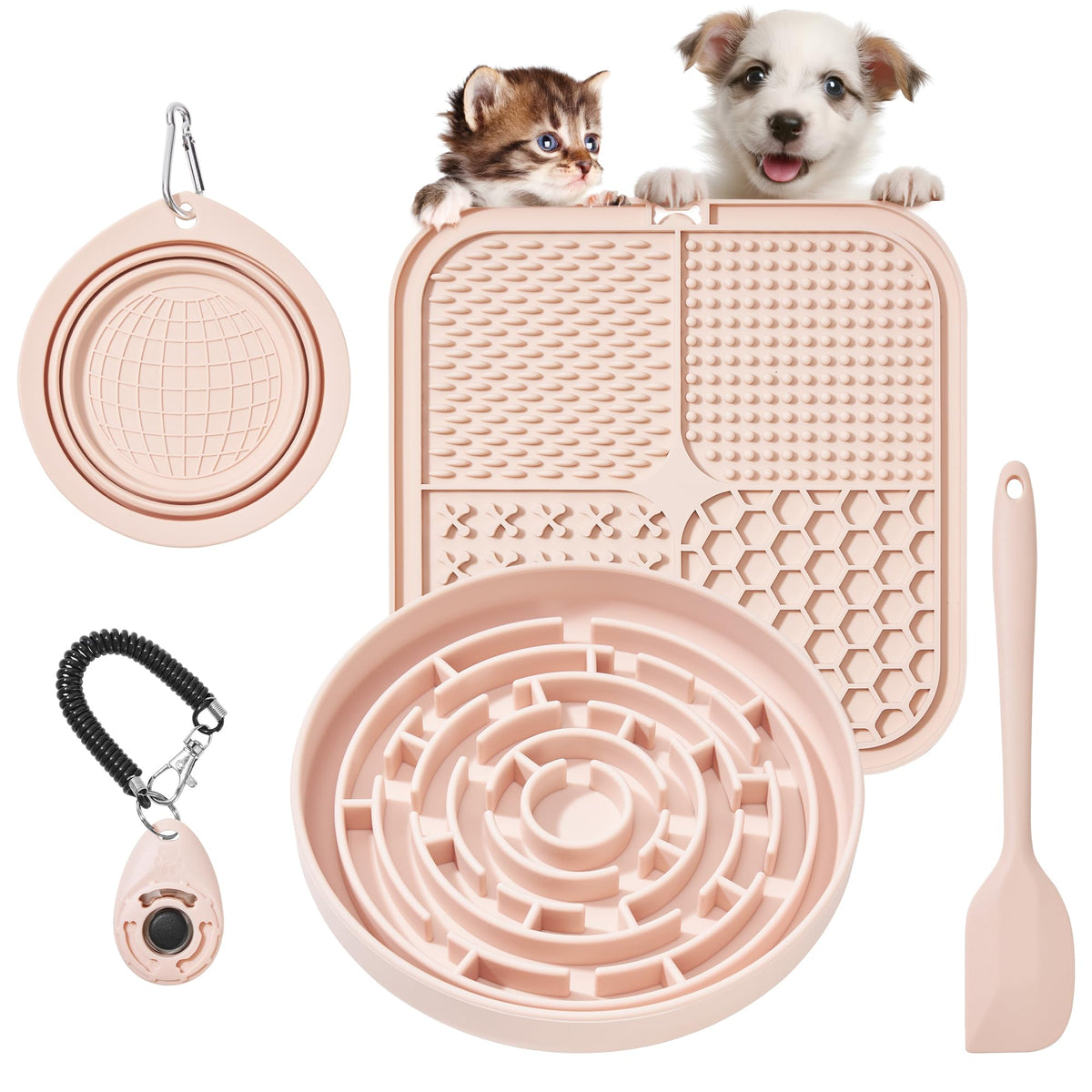 Premium Silicone Slow Feeder Dog Bowl & Lick Pad Set with Suction Cups – Includes Spatula & Training Clicker Reduces Boredom & Anxiety Ideal for Medium to Small Dogs & Cats - XAQMHSW