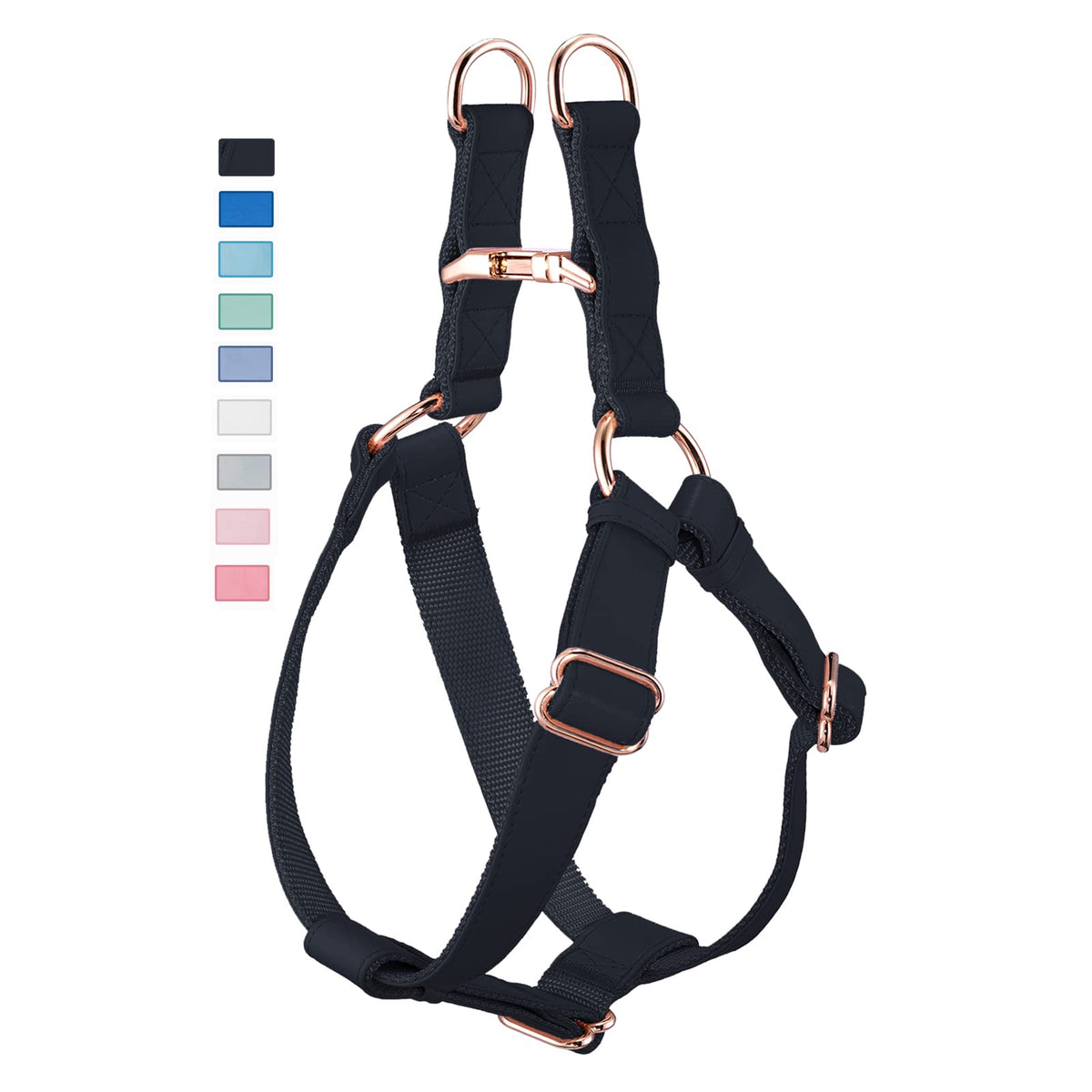 Soft Leather No Pull Dog Harness - Adjustable Step in Dog Harness with Rose Gold Heavy Duty Metal Buckle Freedom Nylon Dog Halter Vests for Small Medium Large Dogs Easy Walking Training (BlackL)